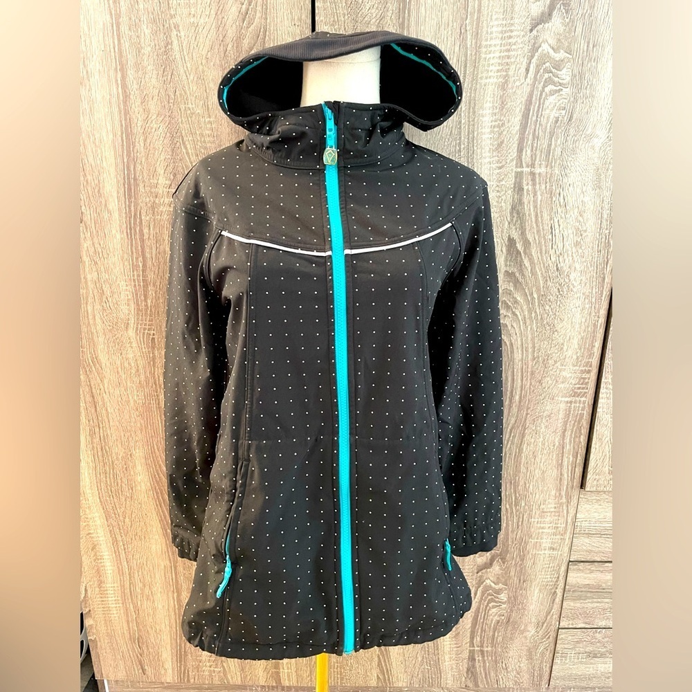 IVIVVA (Lululemon) Black Polkadot Long Trench Winter Jacket.